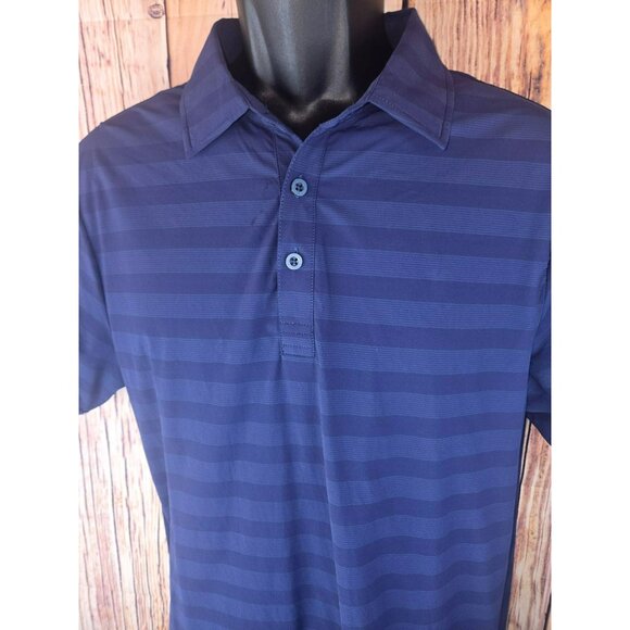 Travis Mathew Mens Navy Striped Polo Shirt Medium Nylon Blend - Picture 3 of 7